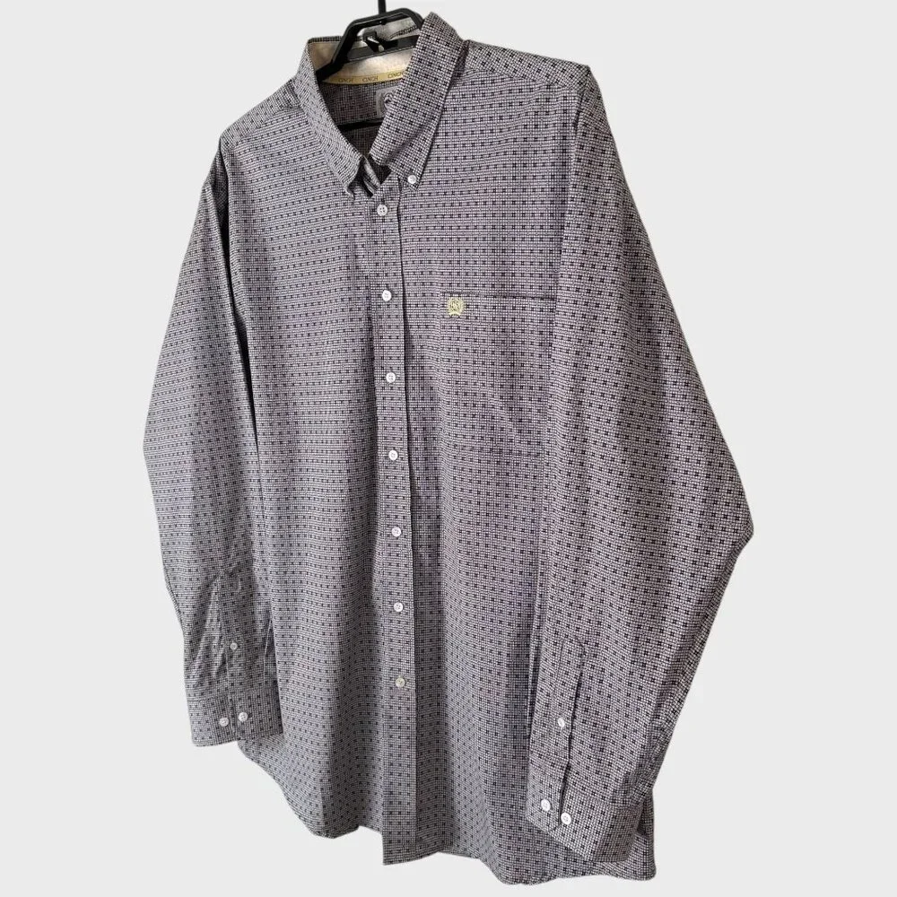 Cinch Geometric Button-Down Shirt Gray Men's Size XXL Western Cowboy Long-Sleeve